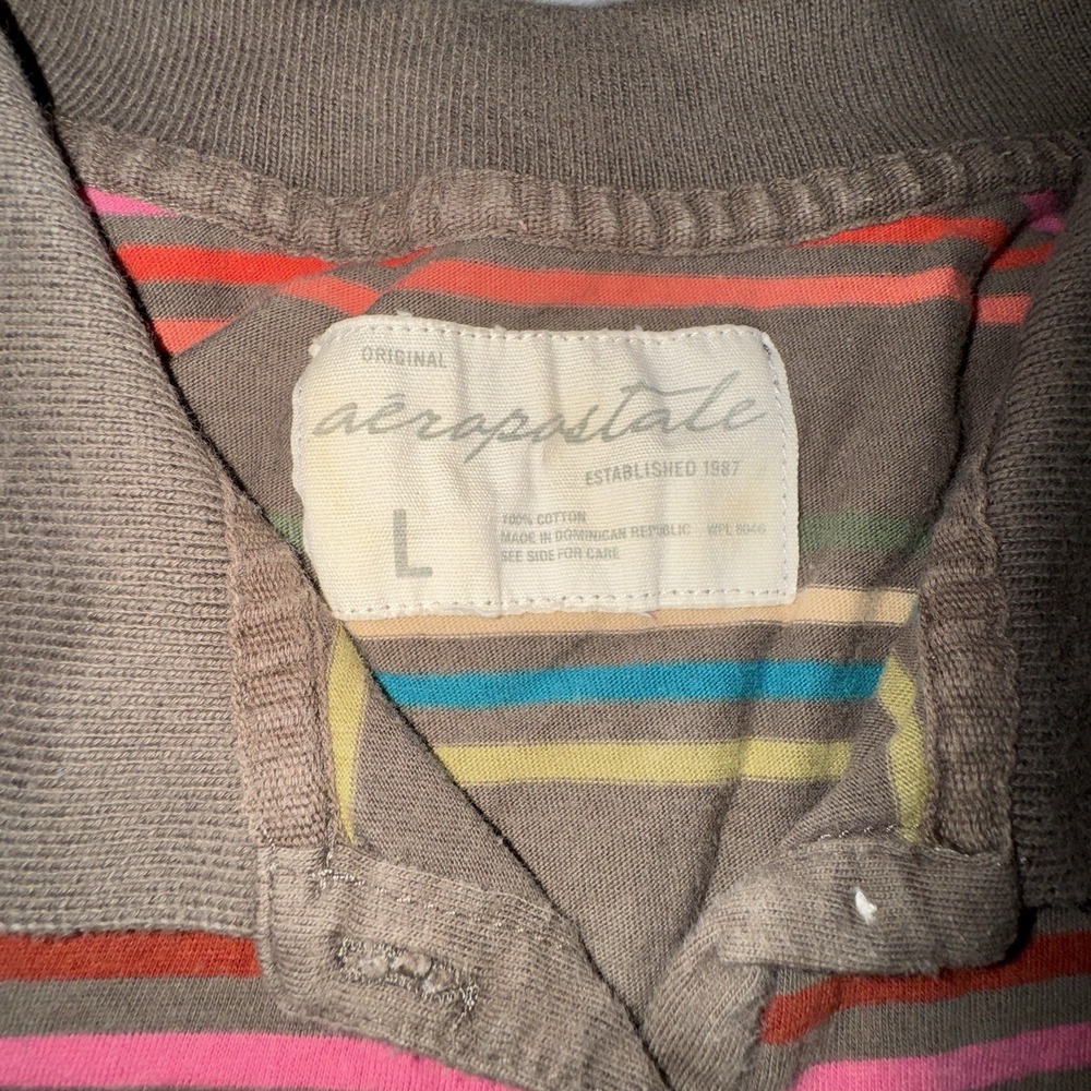 VTG Y2K Aeropostale Polo Shirt Brown Striped Preppy 2000s Size L Short Sleeve - Picture 2 of 6